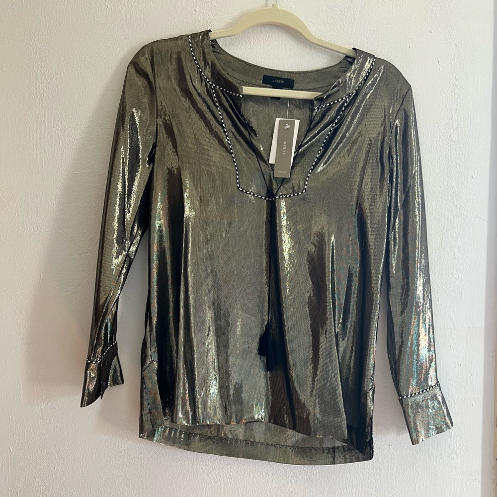 J. Crew Silk Gold Metallic Tunic Blouse NEW